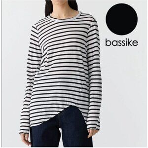 BASSIKE asymmetric long-sleeve B+W striped organic cotton tee, S